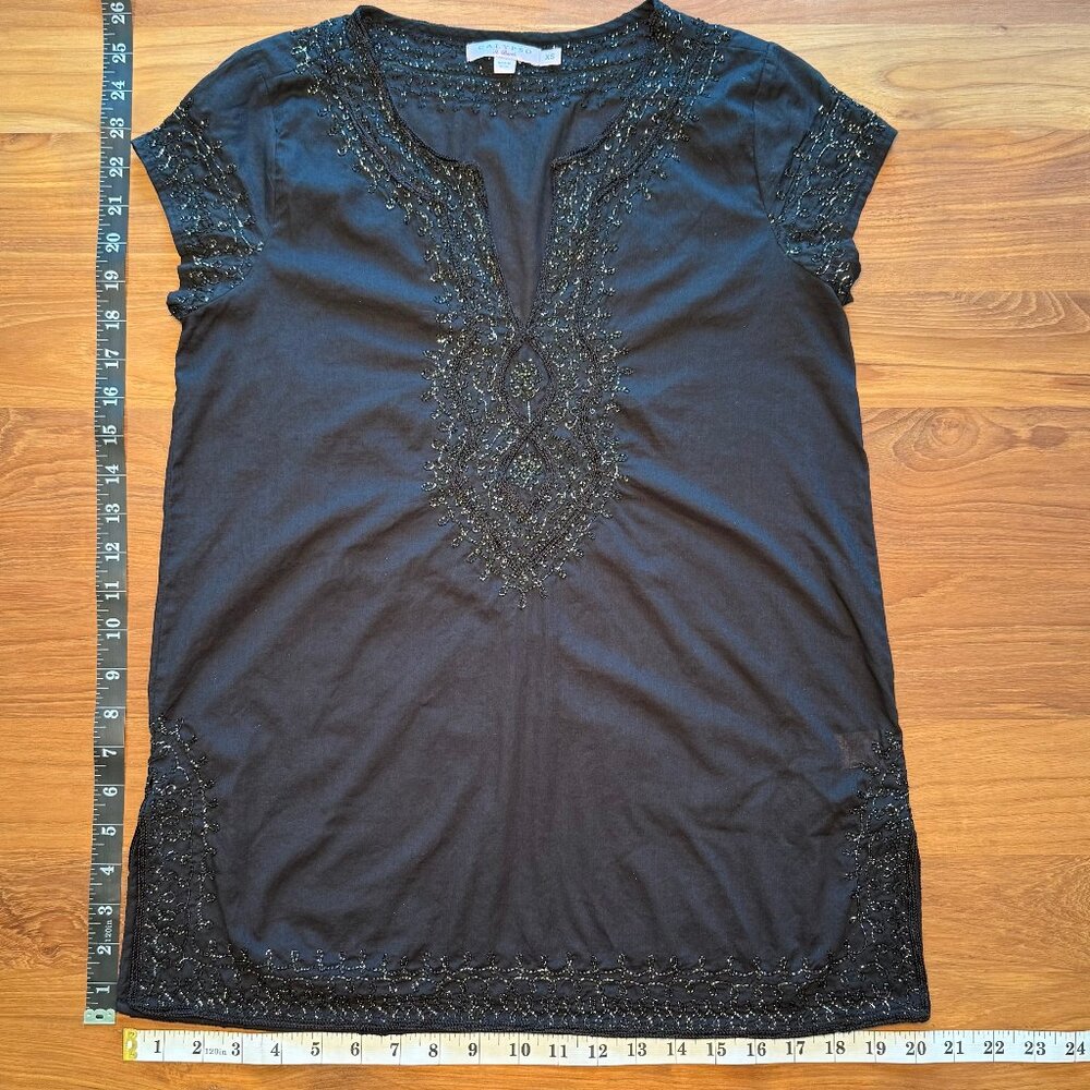 Calypso St. Barth Black Tunic with Black‎ and Silver Embroidery XS